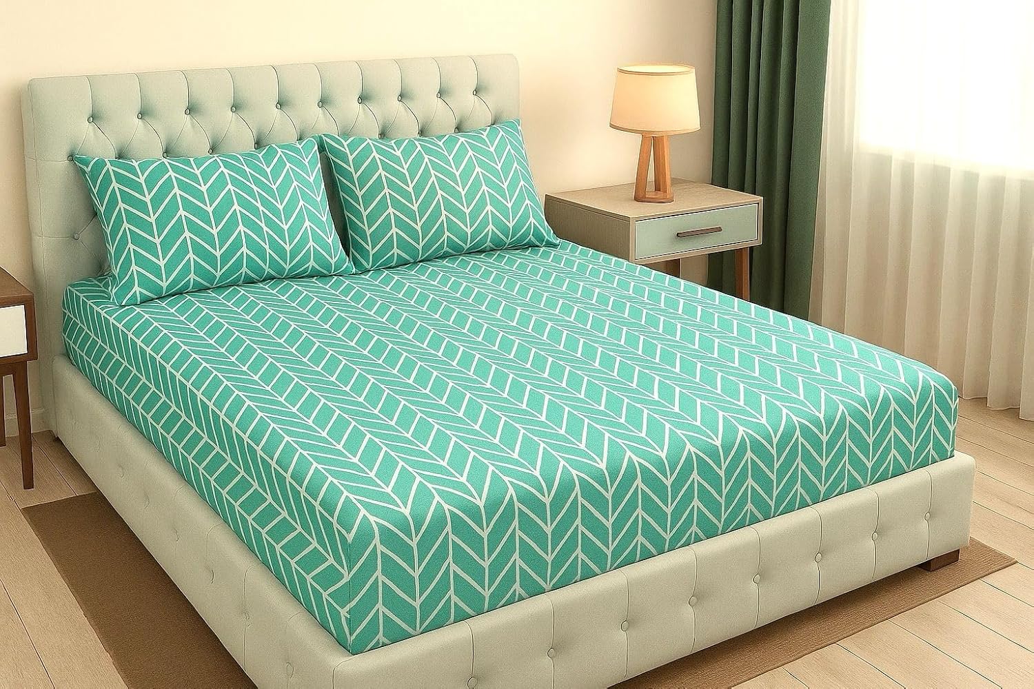Cotton Double Bedsheet For Queen Size With 2 Matching Pillow Covers For Home - 90 X 100 Inches, Green | Smooth Finish, Soft Touch & Breathable Comfort For Everyday Use