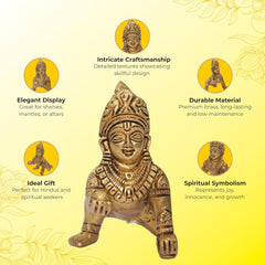 Laddu Gopal Murti, Kanha Ji Showpiece, Krishna Idol, Golden, Brass, All Occasion, Durable, Long-Lasting, Handcrafted Baby Krishna Statue