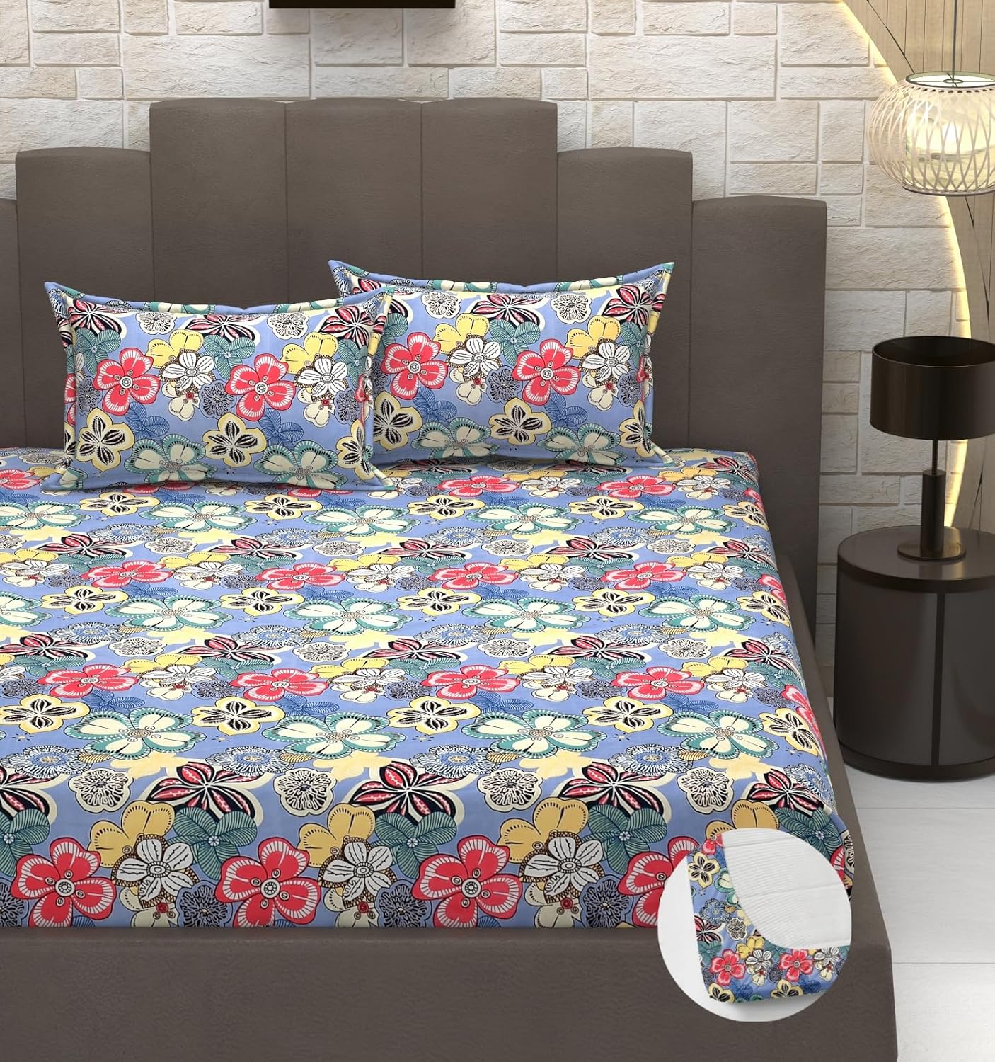 King Size Elastic Fitted Bedsheets With 2 Pillow Covers - 72 X 78 X 10 Inches, Multicolor | Soft Wrinkle Free & Breathable Elastic Bedsheets - Durable & Long Lasting Bedsheet