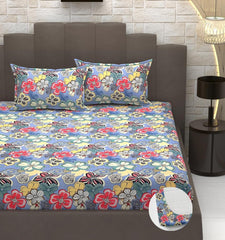 King Size Elastic Fitted Bedsheets With 2 Pillow Covers - 72 X 78 X 10 Inches, Multicolor | Soft Wrinkle Free & Breathable Elastic Bedsheets - Durable & Long Lasting Bedsheet