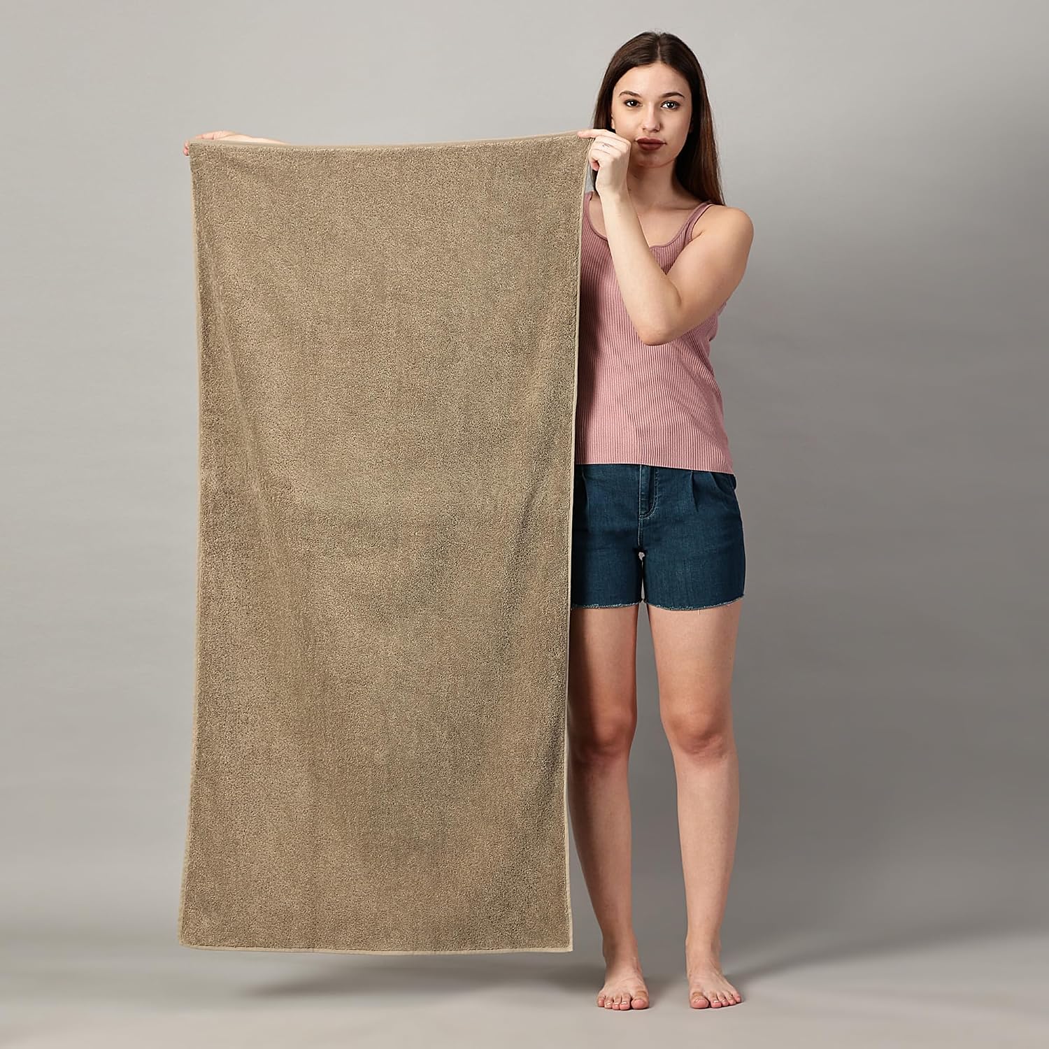 Sanglobal 100% Cotton Premium Soft Bath Towel & Hand Towel 800 Gsm (Light Brown) - Pack Of 2