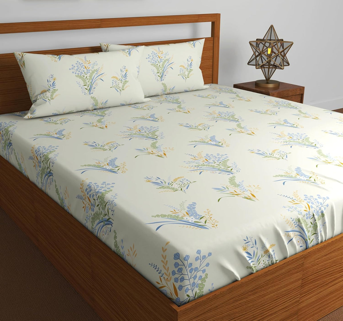 King Size Double Bedsheet With 2 Pillow Covers For Home - 72 X 72 Inches, Cream | Elastic Fitted Bedsheet With Deep Pocket Cotton Bedsheet - Soft, Breathable & Wrinkle-Resistant