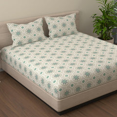 Printed Queen Size Bedsheet Two Pillow Cover - 88 X 96 Inches, Dark Green | Soft & Comfortable Sleep Experience | 144 Thread Count