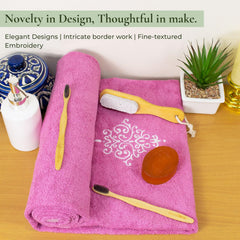Rangoli 100% Bamboo Bath Towels 500 Gsm | Large Size Ultra Soft, Quick-Absorbent & Eco-Friendly Bath Towels - Purple