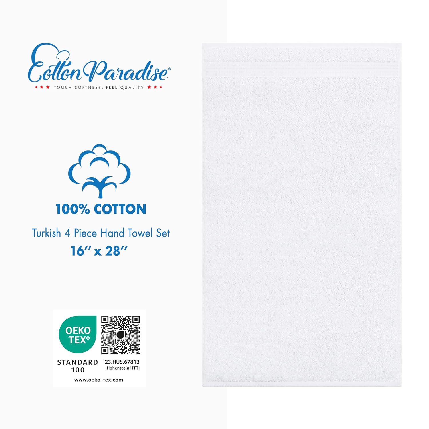 Cotton Paradise Luxury & Hotel Quality 800 Gsm | 100% Turkish Genuine Cotton Hand Towel Set, Extra Soft & Absorbent Hand Towel (Snow White) - 6 Piece