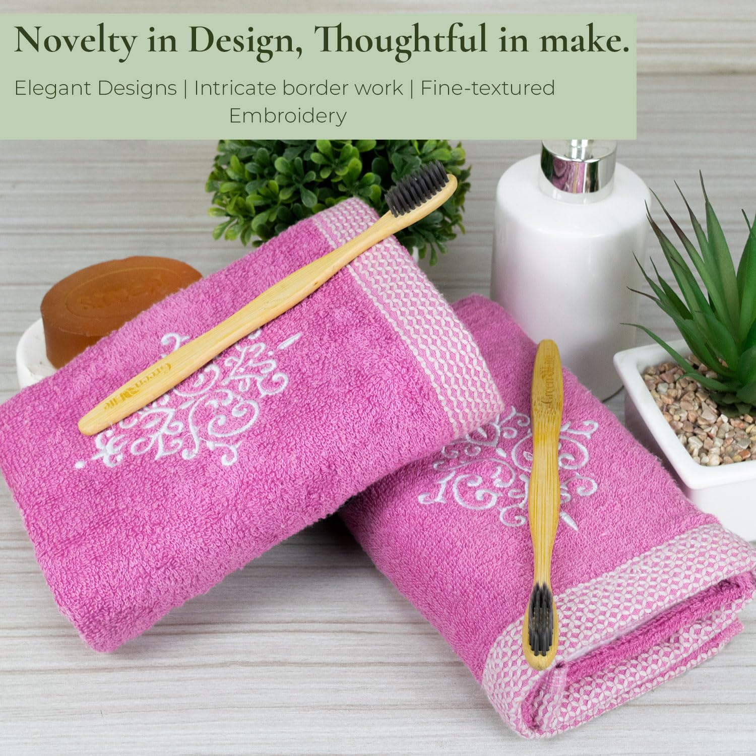 Rangoli 100% Bamboo Hand Towels 500 Gsm | Ultra Soft, Quick-Absorbent & Eco-Friendly Towels For Hand & Bathroom - Purple (Set Of 2)