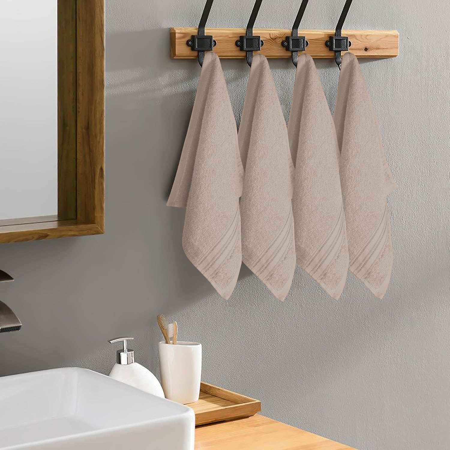 Boutiquo Ultra Soft 100% Cotton Washcloths 1800 Gsm | Contains Face Cloths Compact & Lightweight Multi Purpose Washcloths - Tan (12 Piece)