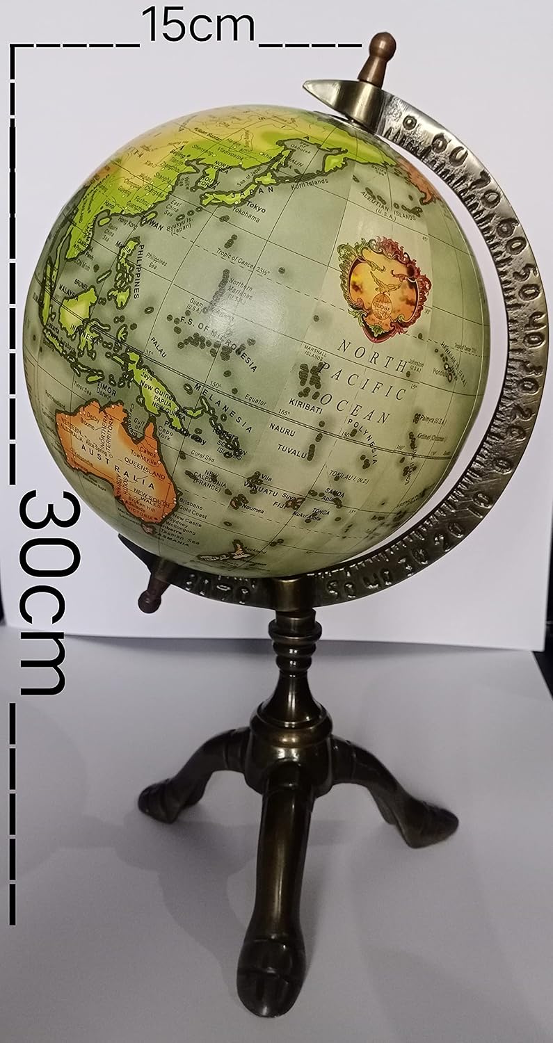 Globe Educational Political World Globe With Metal Finish, Home Decor, Office Decor, Gift For Students Green 12" Inch, Pack Of 1