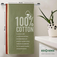 Eco Sense Basket Weave 100% Cotton Luxuriosly Bath Towels 1050 Gsm | Soft, Super Absorbent, Large Size Quick Dry Bath Towel - Sandal, Cinnamon, Leafy (Pack Of 3)