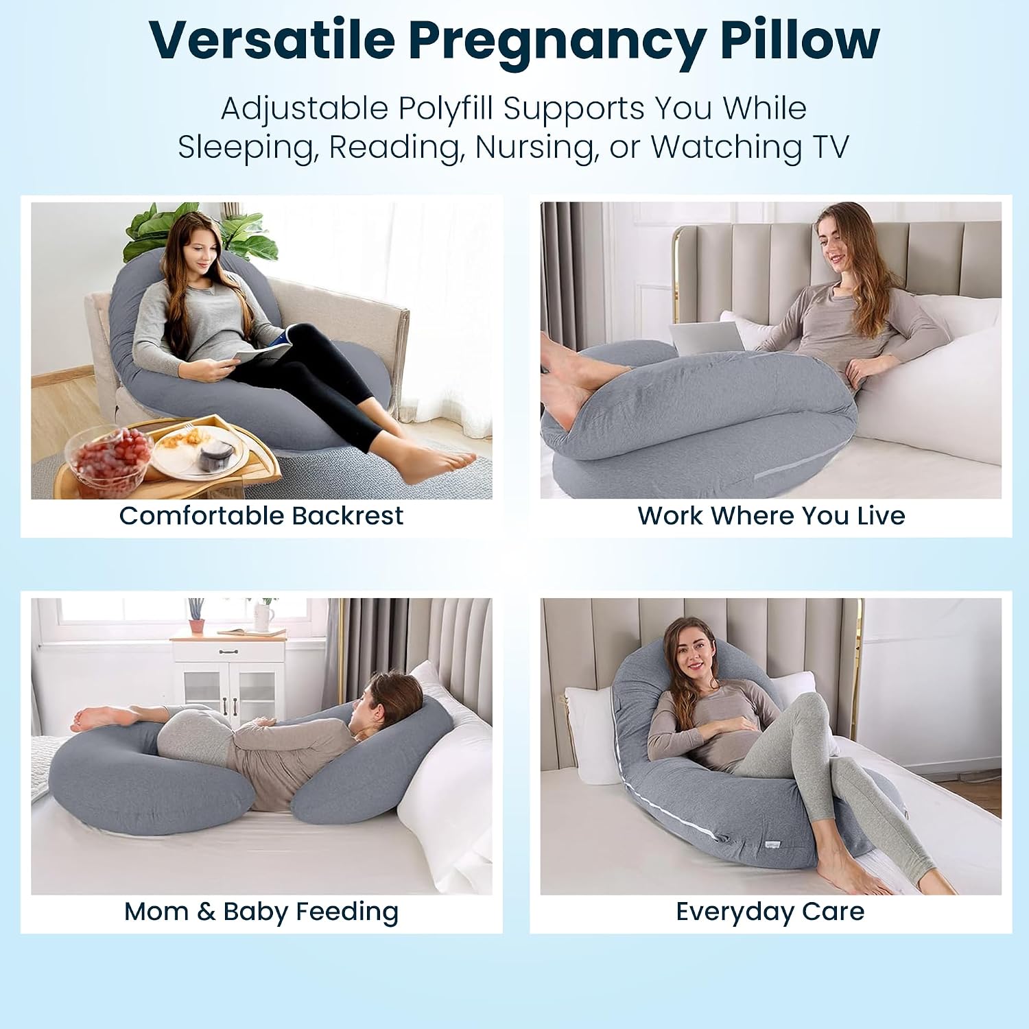 C Shape Full Body Pillow, Pregnancy Pillows For Sleeping, Dark Grey Color | Maternity Pillows For Back, Hips, Legs, Belly | For Pregnant Women With Removable, Washable Grey Velvet Cover