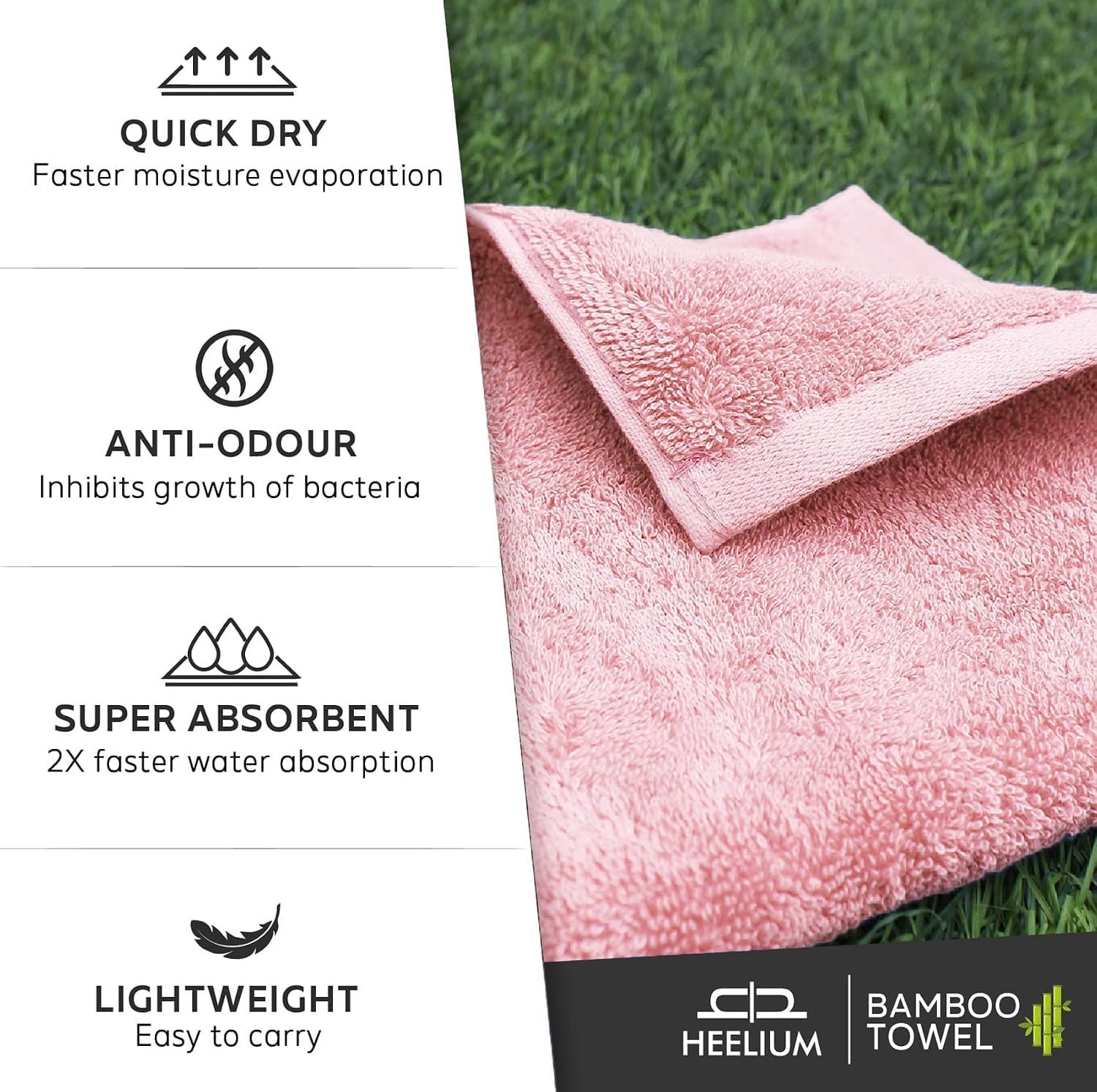 Heelium Bamboo Towel Set 3 Bath & 3 Hand Towel 1900 Gsm | Super Soft & Antibacterial Towel (Peach)