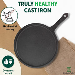 Pre-Seasoned Black Cast Iron Cookware Set - Tawa 25.7 Cm + Kadai 25.4 Cm, 2.3 Liters | Kitchen Cooking Combo Pots & Pans Set Of 2 Pcs - Naturally Nonstick