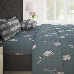 100% Cotton Elastic Fitted Double Bedsheet For Queen Size 2 Pillow Cover - 88 X 100 Inches, Grey | Perfect For Festive Gifting | Durability & Long-Lasting Use