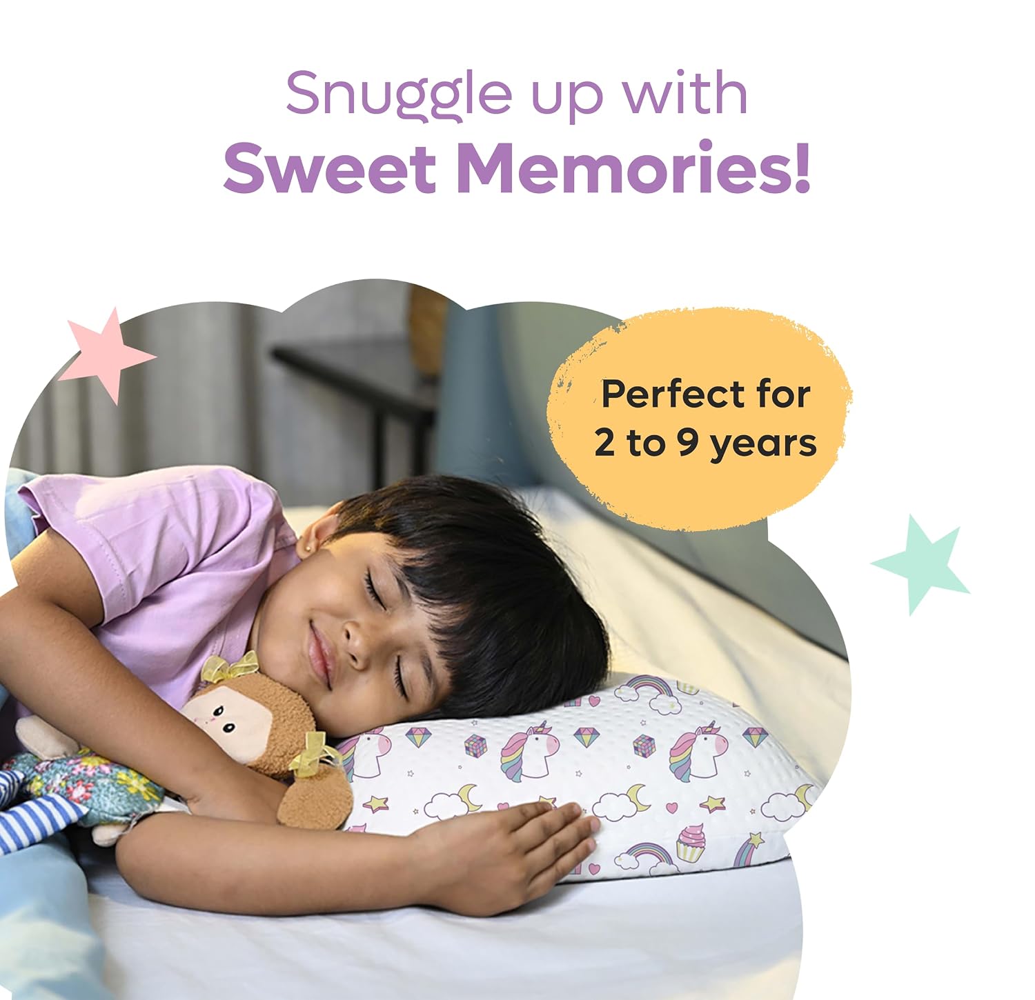 Premium Memory Foam Baby & Toddler Pillow, For Head, Neck & Back Support - 20.5 X 11.5 X 2.5 Inch | Removable Cover | Perfect For Sleeping, Reading, Resting | 2 To 9 Years, Unicorn Print