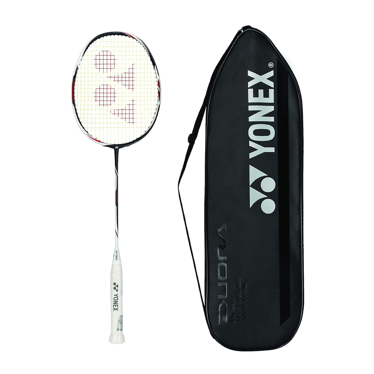 Yonex DUORA Z STRIKE Professional Graphite  Badminton Racquet With Free Full Cover, Colour - Black & White, 88 Grams , 28 Lbs Tension, Grip Size - G4