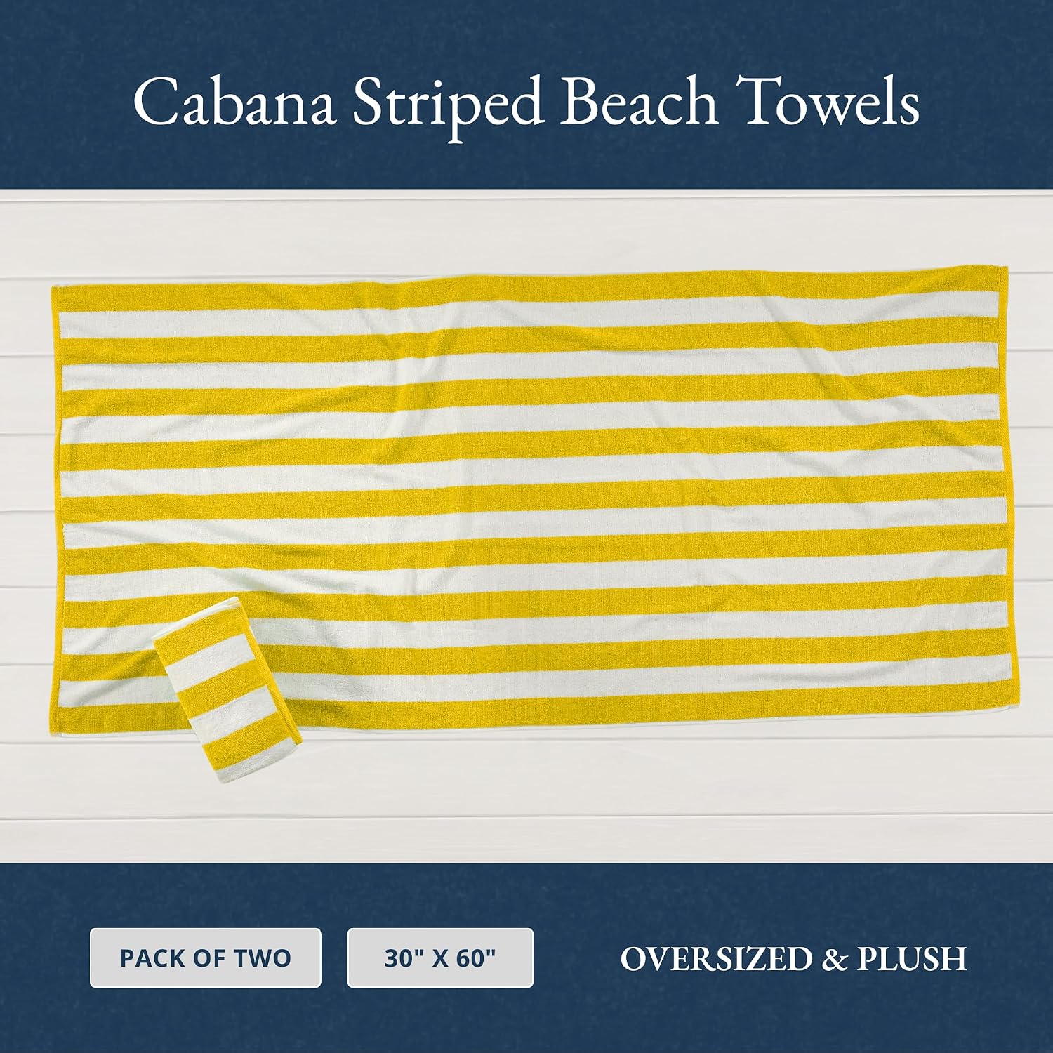 Lane Linen 100% Cotton Large Bath Towels 1000 Gsm | Cabana Stripe Bathroom Towels | Highly Absorbent, Soft & Quick Dry Towels - Yellow (Pack Of 2)