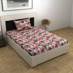 Bedsheet For Single Size Bed With 1 Pillow Cover - 57 X 87 Inches, Red & Grey | Gifts For Wedding Or Anniversary, Surprise, Soft, Breathable, & Comfortable Bedsheet