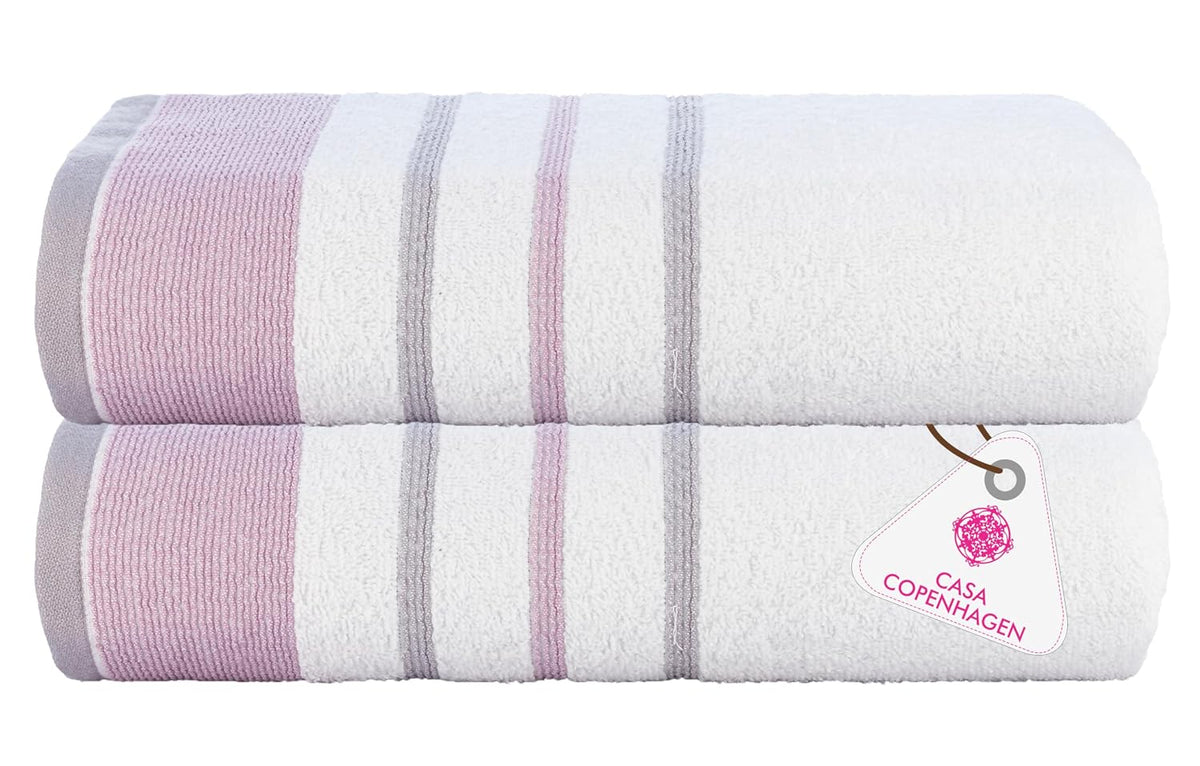 Casa Copenhagen Designed In Denmark White Bay Super Soft 2 Pieces 100% Cotton Large Bath Towel 525 Gsm - Lavender/Light Grey