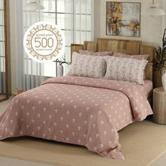 Printed Cotton Bedsheet Set With 4 Pillow Covers - 108x108 Inches, Pink | Ideal For Resorts, Guest Houses, & Daily Home Use-King Size Double Bed
