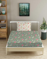 1 Single Bedsheet With 1 Pillow Cover - 36 X 78 Inches, Green & White | Breathable & Skin Friendly Bedsheet | Ideal For Hotel, Guest House, Bedroom