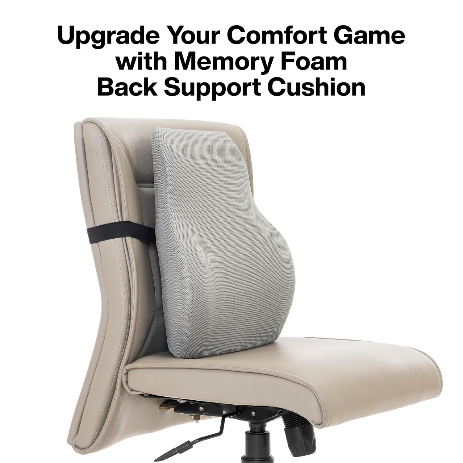 Gel Memory Foam Pillow Car Seat Back Support, For Back Pain Relief, Mesh Grey, Large Size | Orthopedic Lumbar Back Rest For Pain Relief - Back Pillow For Sitting | Adjustable Pillow
