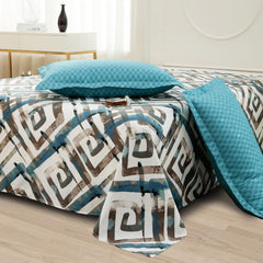 Bedsheets For Double Bed With 2 Pillow Cover - 92 X 98 Inches, Cyan & White | Satin Finish Microfiber Queen Size Bedsheet | Skin Friendly & Breathable Fabric