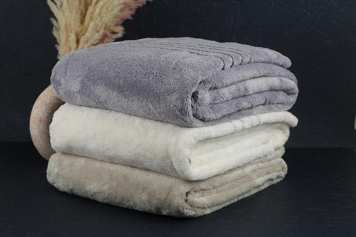 Hanker Velvet Touch Microfiber Bath Towel 1800 Gsm | Ultra-Soft & Plush, Instant Dry Technology Large Size Bath Towel (White, Light Gray, Dark Gray) - 3 Pcs