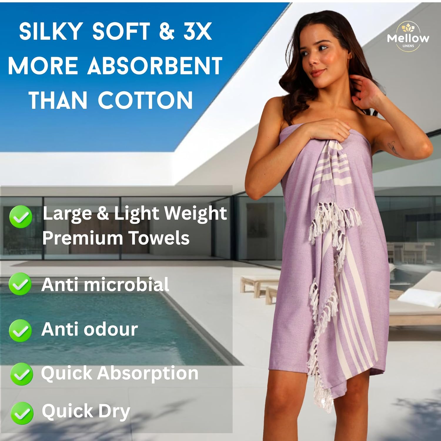 Mellow 100% Bamboo Large Bath Towel 245 Gsm | Ultra Soft, Premium Absorbent, Lightweight, Quick Dry Towel For Women & Men (Classic Lilac) 250 Tc