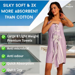 Mellow 100% Bamboo Large Bath Towel 245 Gsm | Ultra Soft, Premium Absorbent, Lightweight, Quick Dry Towel For Women & Men (Classic Lilac) 250 Tc