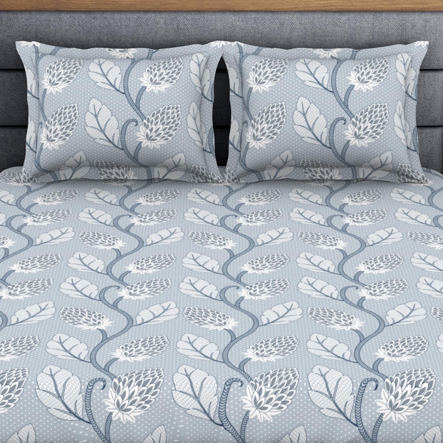 King Size 1 Double Bedsheet With 2 Pillow Covers - Size 108 X 108 Inches, Grey | Soft Feel Wrinkle Resistance | Durability & Comfort, Breathable