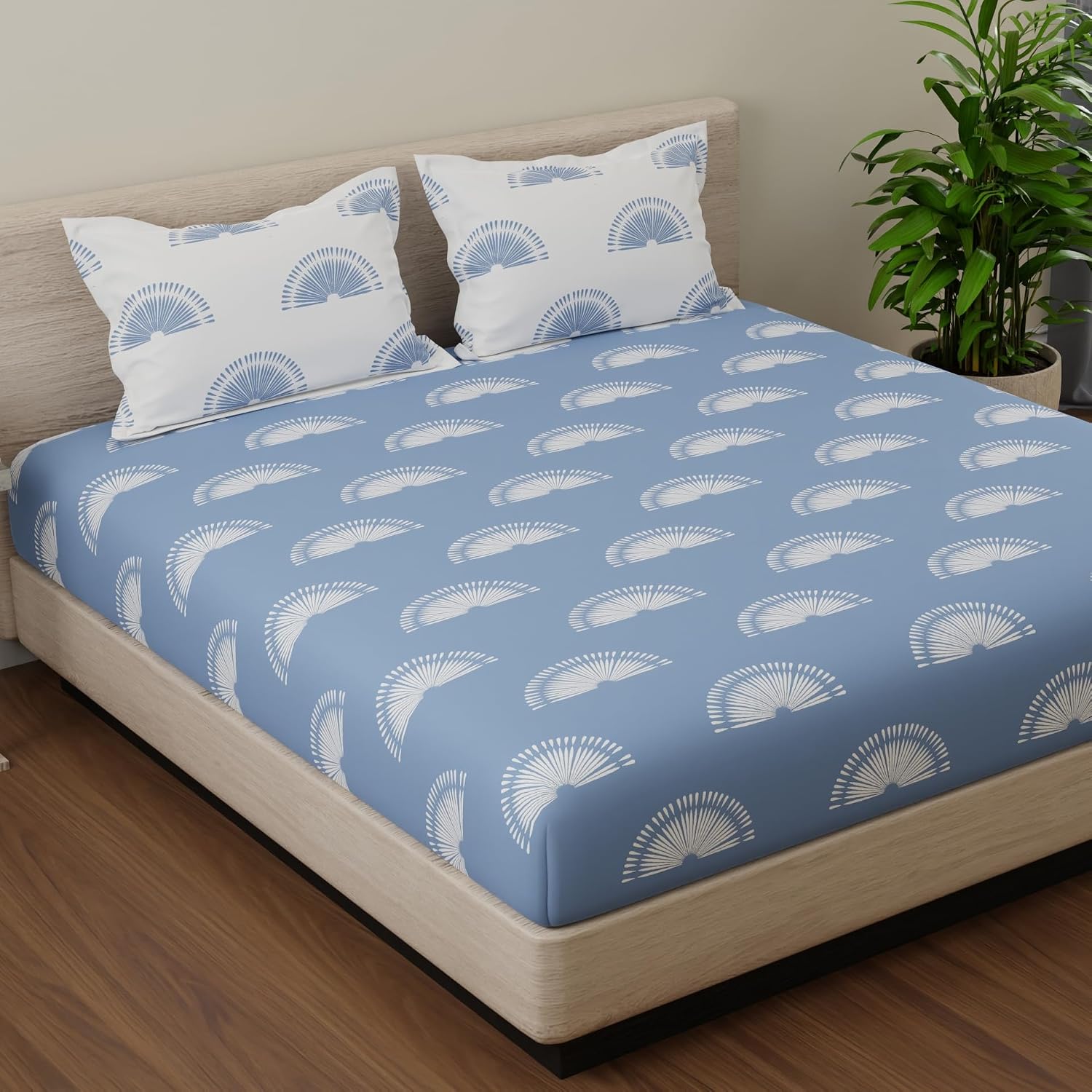 1 Double Bedsheet With 2 Pillow Covers - 88 X 96 Inches, Blue & White | Soft & Comfortable Feel To Your Skin | Do Not Bleach