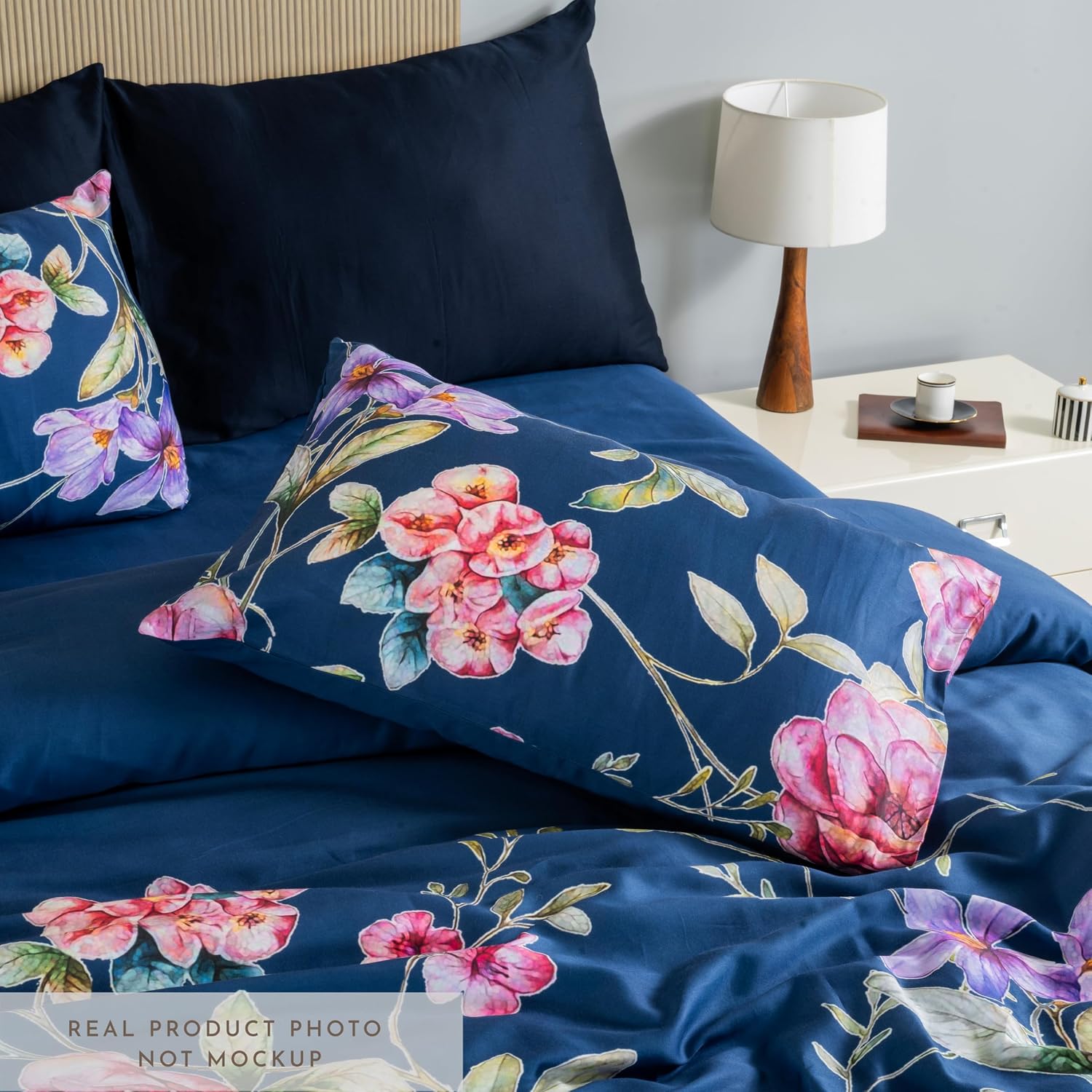 Printed Cotton Bedsheet For Queen Size With 2 Pillow Cover | 88 X 100 Inches, Dark Blue | Wrinkle Free Soft Perfect For Everyday Use