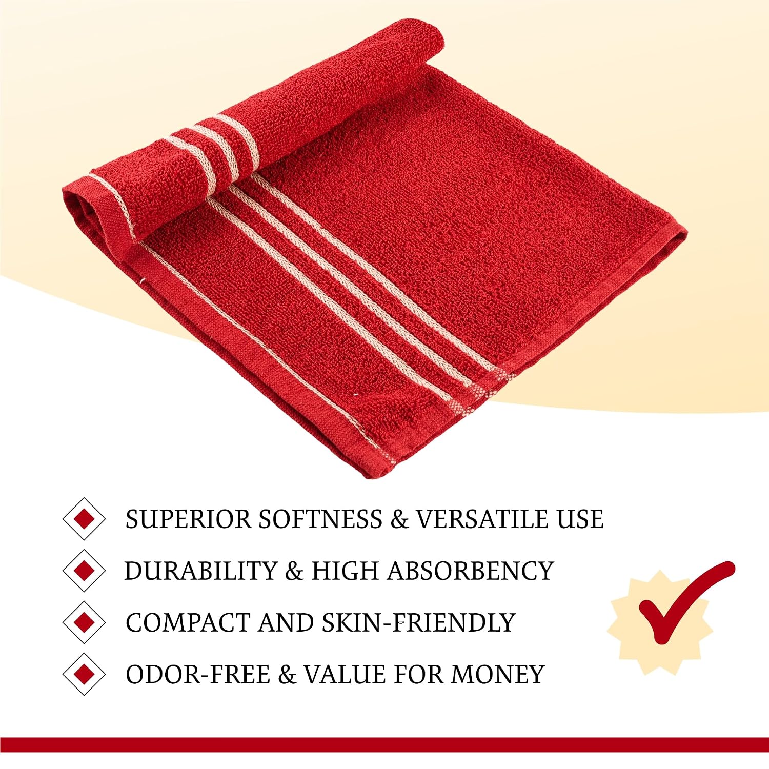 Kuber Industries Cotton Face Towel 2400 Gsm | Workout Gym Napkins Hand Towel For Men & Woman Quick-Drying Napkins -Red (Pack Of 12)