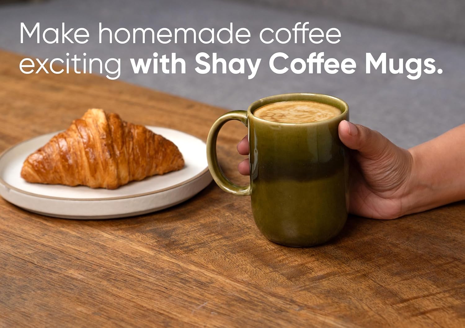Large Ceramic Coffee Mug Set Of 2 - Mehndi Ombre, 400ml Each | Ceramic Tall Curvy Mug With Glossy Finish - Stoneware Mug For Coffee | Ceramic Coffee Mug - Microwave Safe & Dishwasher Safe