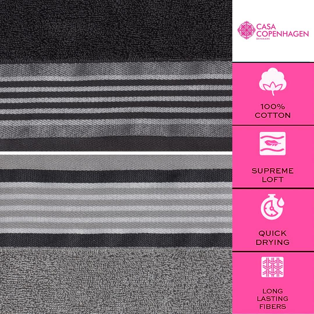 Casa Copenhagen Germany Design 2 Bath + 2 Hand & 2 Washcloths Towels 1800 Gsm | He & She Super Soft Collection 100% Cotton 6 Piece Towel Set - Pine Grey & Grey Violet