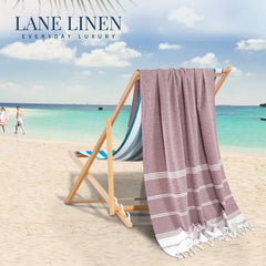Lane Linen 100% Cotton Beach Towel With Bag Towels | Oversized Pool Absorbent Extra Large Quick Dry Sand Travel Towel - Fired Brick (2 Piece)