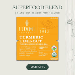 Luxmi Estates Turmeric Timeout Spice Herbal Tea - 50gm, 1.7 Ounce, 25 Tea Bags | USDA Certified Organic Herbal Tea - Caffeine Free Herbal Tea | Made With Turmeric, Ginger, Cardamom, Black Pepper