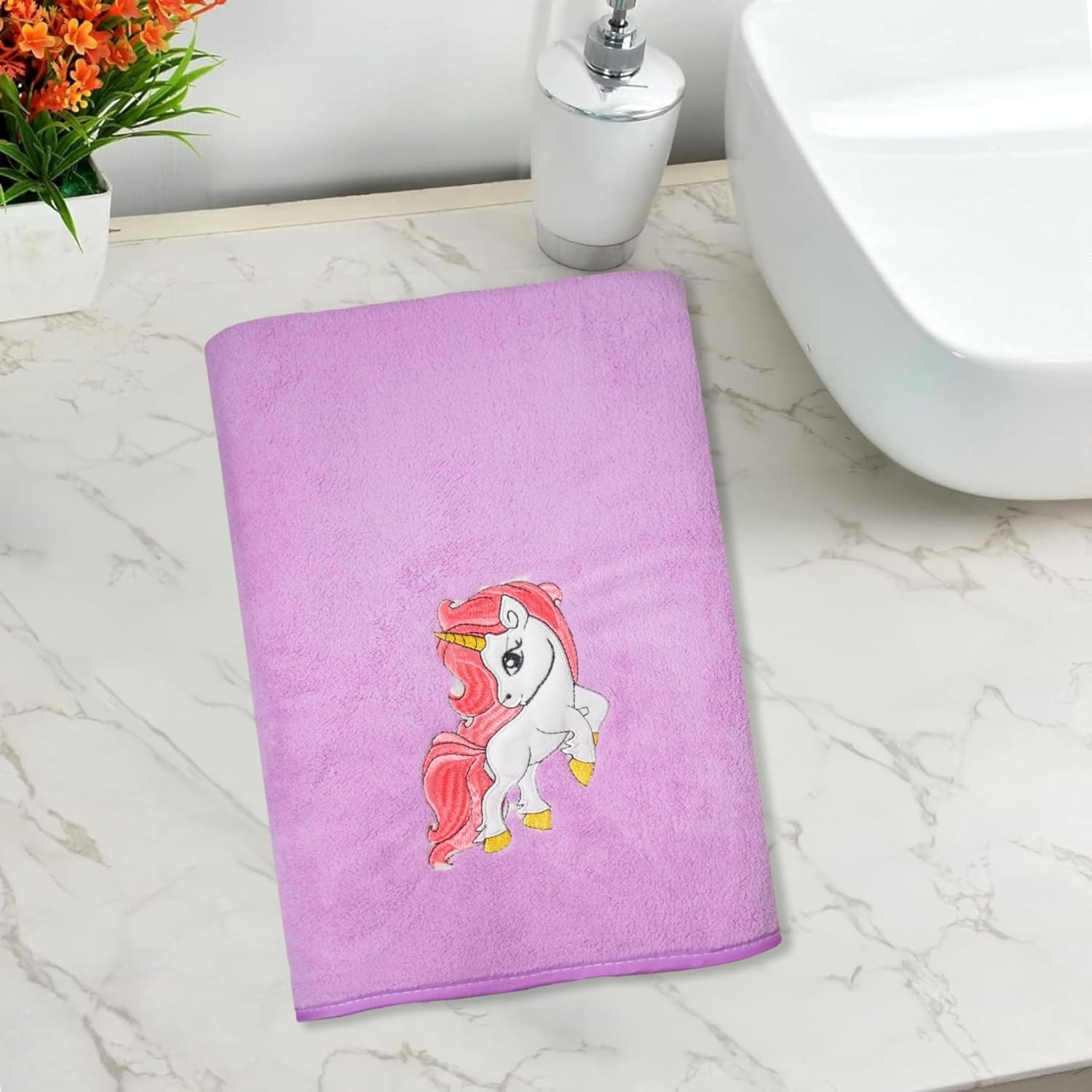 Maxoshine Microfiber Kids Bath Towels 400 Gsm | Quick Dry Super Absorbent Super Soft Bath Towel For Babies Toddler-Baby Towel - Purple (Unicorn Design)