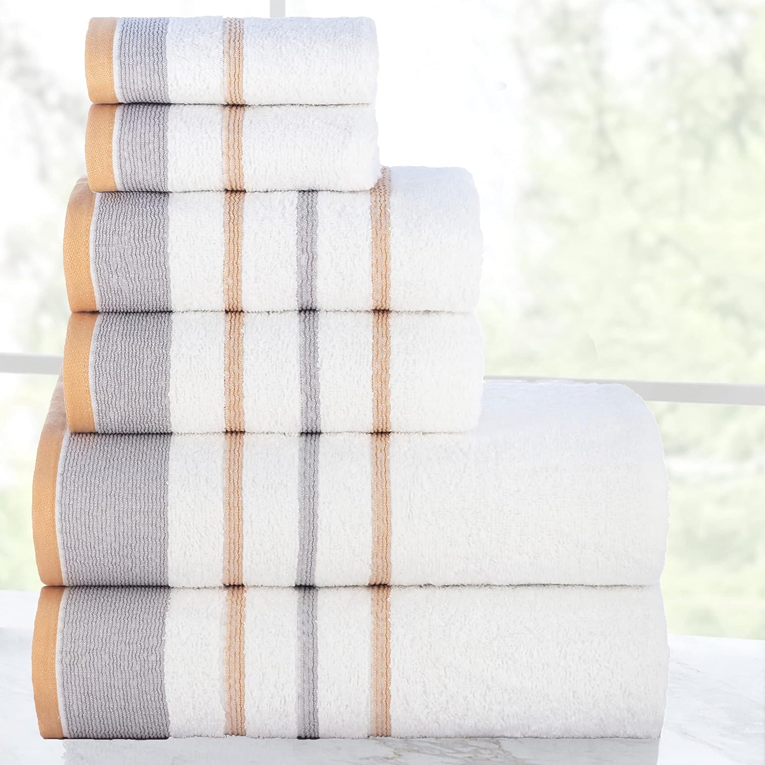 Casa Copenhagen Egyptian Design 2 Bath + 2 Hand & 2 Face Towels 1800 Gsm | He & She Super Soft Collection 100% Cotton 6 Piece Towel Set - Grey & Gold