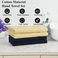 Fresh From Loom Luxury Fur Collection Hand Towel 500 Gsm Napkins Cotton High Absorbency Double Stitched Size (Cream & Dark-Blue) - Set Of 4