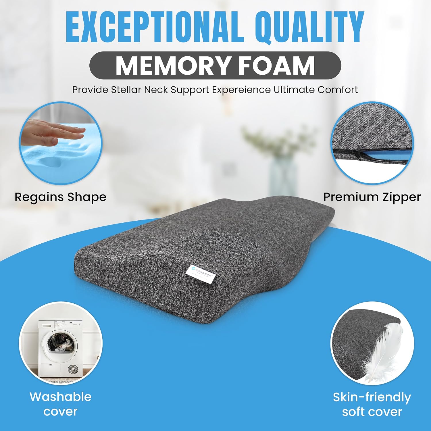 Memory Foam Pillow, Orthopedic Pillow For Neck & Shoulder Pain Relief, Grey - 12 X 20 Inch | Cervical Pillow For Neck Pain & Spinal Alignment, Lightweight, Removable Cover - Pack Of 1