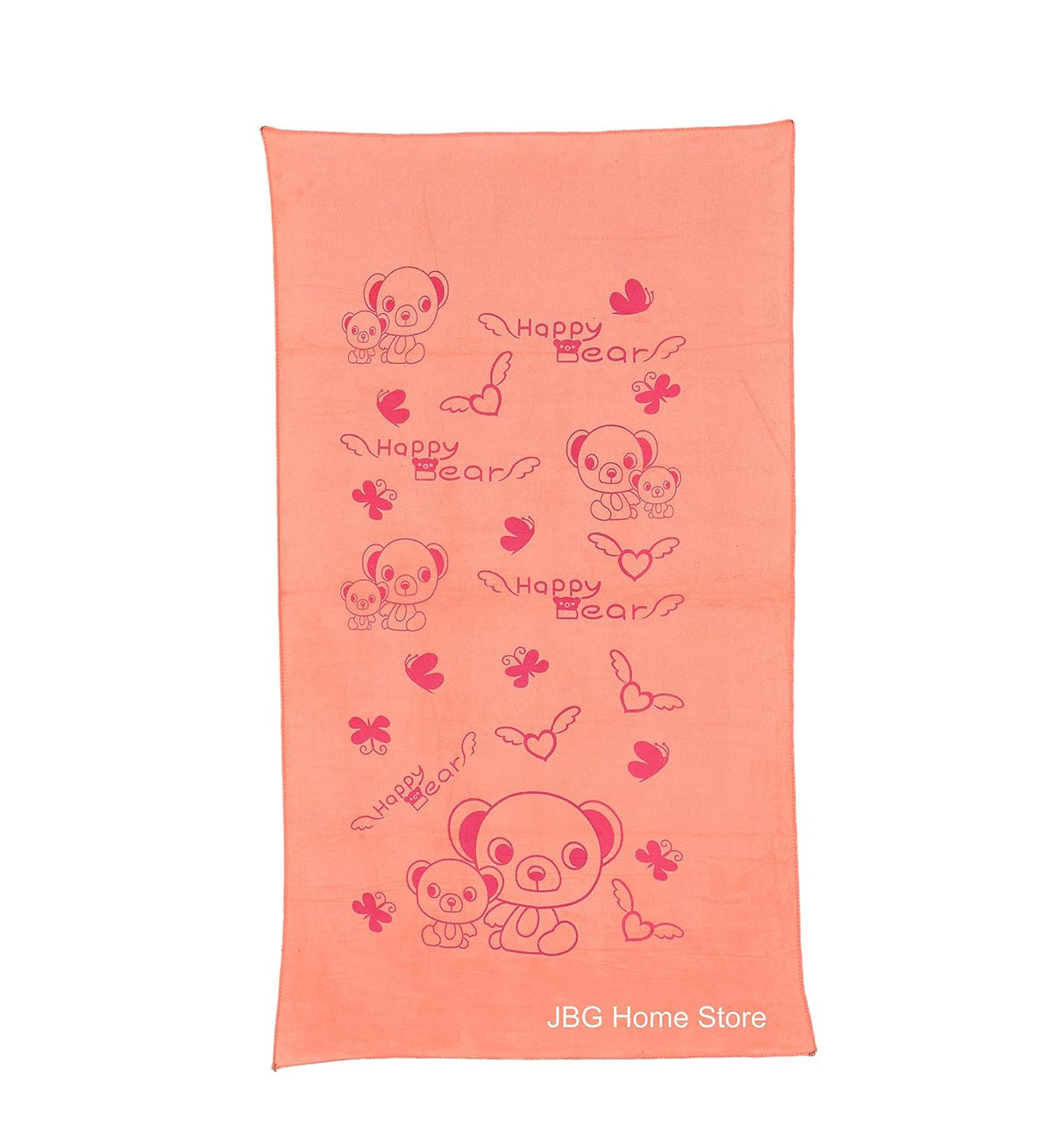 Jbg Home Store Kids Bath Towel 250 Gsm | Premium Microfiber Quick Drying Towels For Babies, Cartoon Print Wash Dry Cloth Towel (Peach Bear) - 1 Pcs