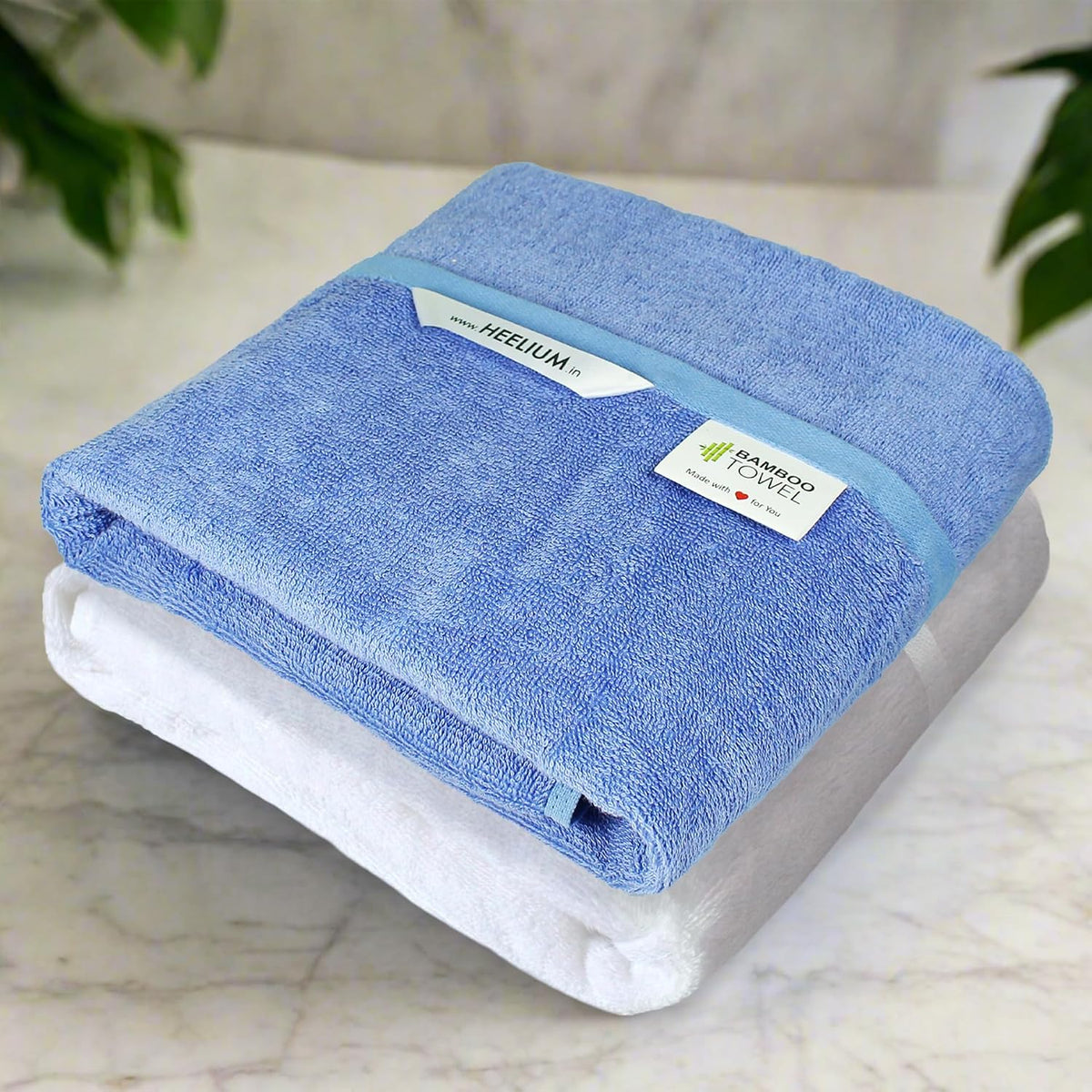 Heelium Bamboo Bath Towel 3x Softer & Quick Drying 400 Gsm (Iris & White)
