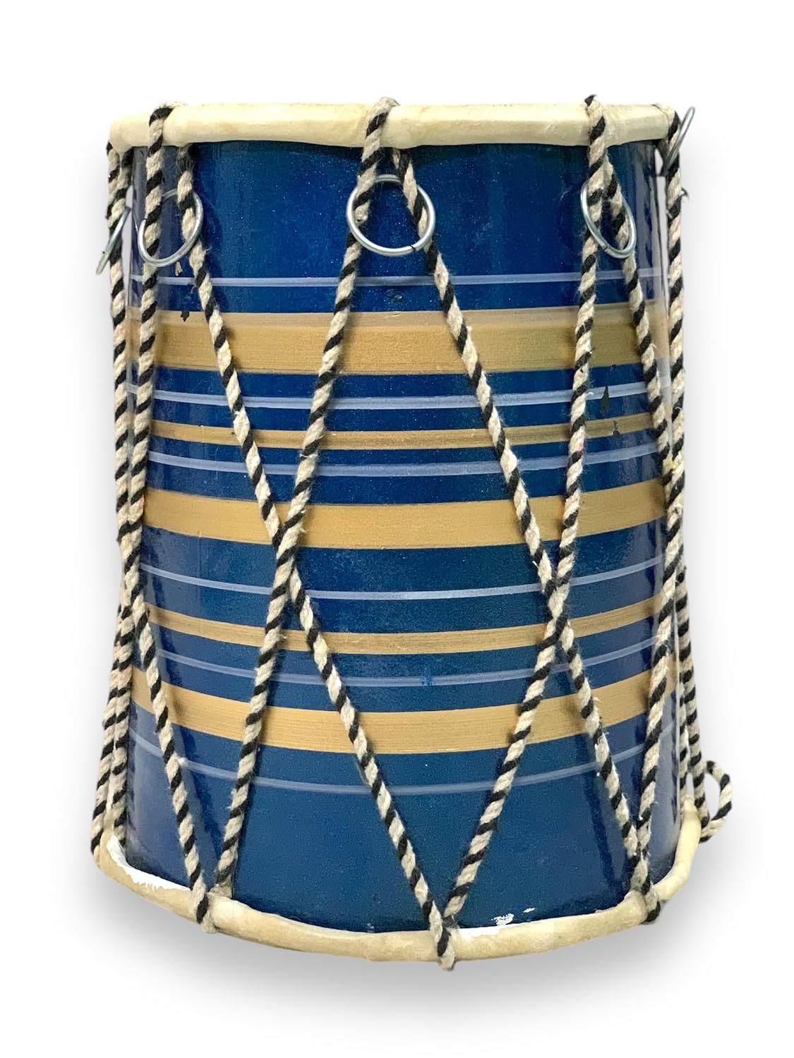 Premium Veraint Rope & Ring Dholak With Steel Fitted Ring - Multicolor | Goat Skin Leather, Heavy Plastic Frame, Cotton Rope For Gripping