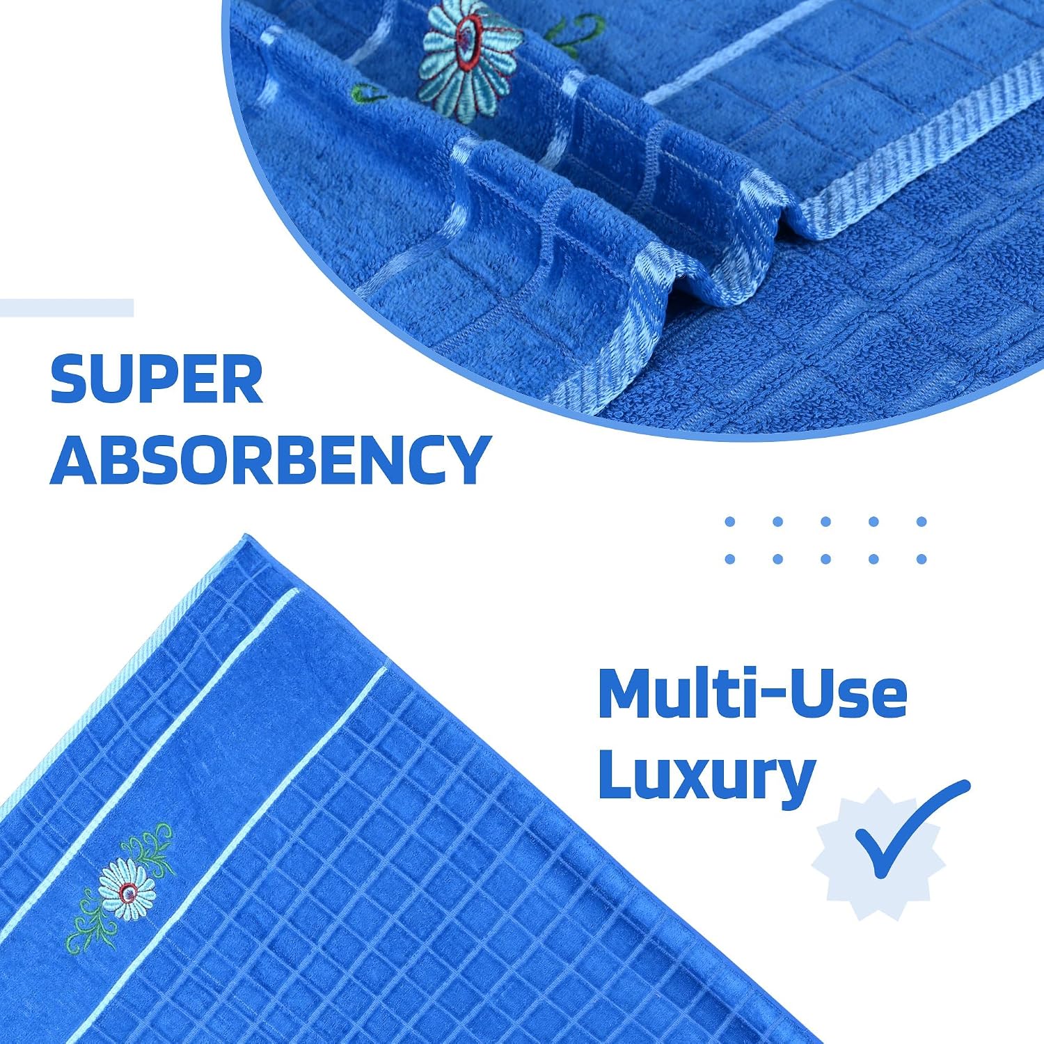 Kuber Industries Rectangle Super Absorbent Bath Towel 3000 Gsm | Soft & Comfortable Swimming & Bathing Towels | Gold Flower (Blue)- Pack Of 6