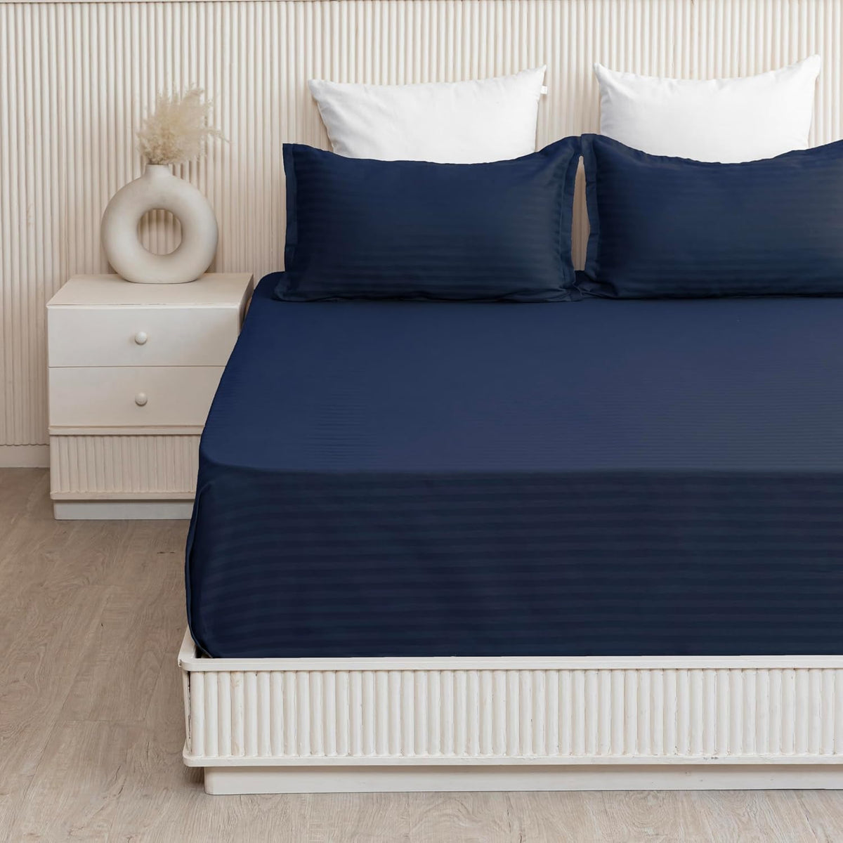 Premium Soft Cotton Bedsheets With 2 Piece Pillow Cover, Double Bed - 90 X 100 Inches, Dark Blue | Wrinkle-Free & Skin-Friendly