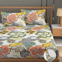 Premium Heavy Cotton Elastic Fitted King Size Bedsheet With 2 Pillow Covers - 72 X 78 X 10 Inches, Multicolor | All Weather Comfort & Bedroom