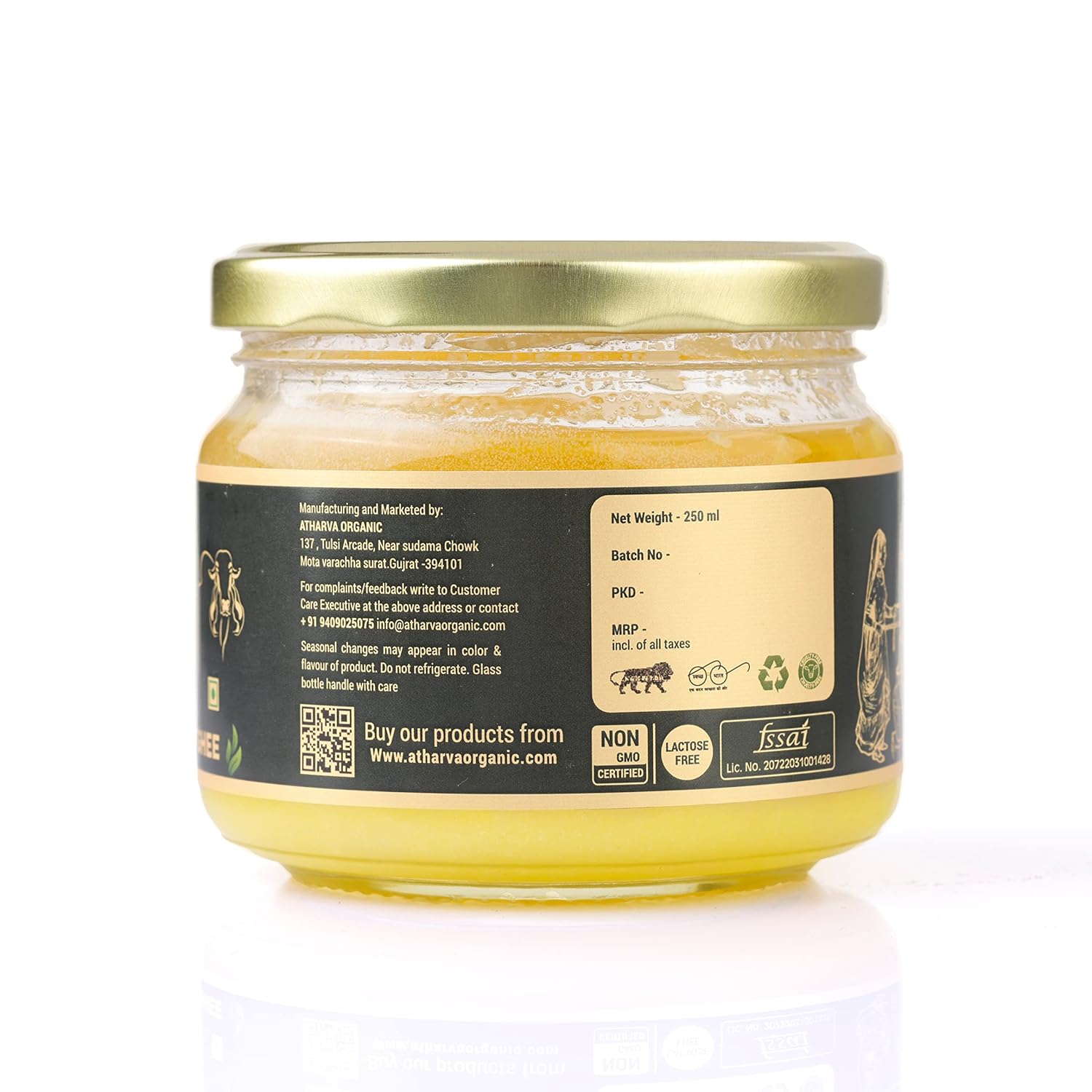 Premium A2 Desi Gir Cow Ghee By Atharvaa Organic | Natural & Healthy Protein Fiber Desi Cow Ghee Perfect For Improves Digestion | (250ml) 8.4 Ounce | Jar Pack