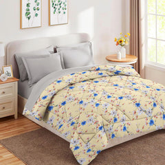 Cotton King Size Double Bedsheet 1 AC Comforter & 2 Pillow Covers | 90 X 100 Inches, Almond & Blue - Perfect Gift Set Wedding, Anniversary | 4 Pc Bedding Set