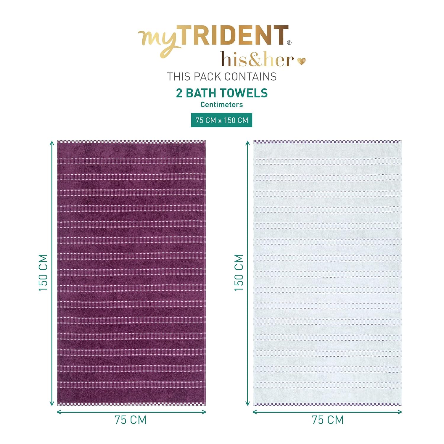 Mytrident 100% Cotton Bath Towel 1200 Gsm (Purple & Sky Blue) - 2 Piece